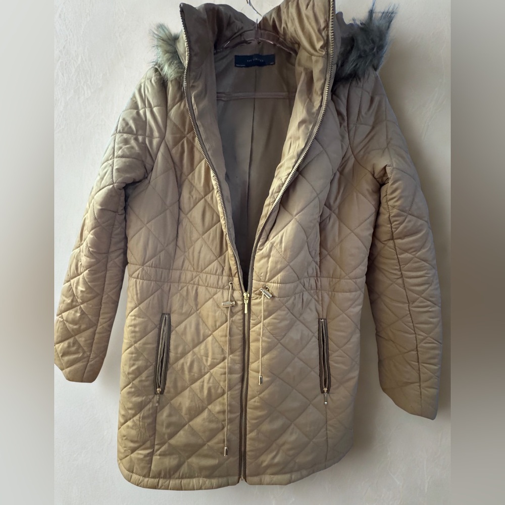 The Limited Quilted Hooded Coat with Faux Fur Trim – Taupe, Size M – Chic & Cozy - Picture 2 of 7